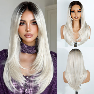 Rebecca Fashion Synthetic Per Plucked Synthetic Futura Fiber Hair Glueless HD Lace Wig for White Women